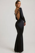 Bow-Detail Ruched Maxi Dress in Black – view 1