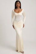 Bow-Detail Ruched Maxi Dress in Ivory – view 1