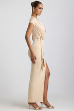 Slinky Jersey Plunge Hardware Detail Maxi Dress in Buttercream – view 3