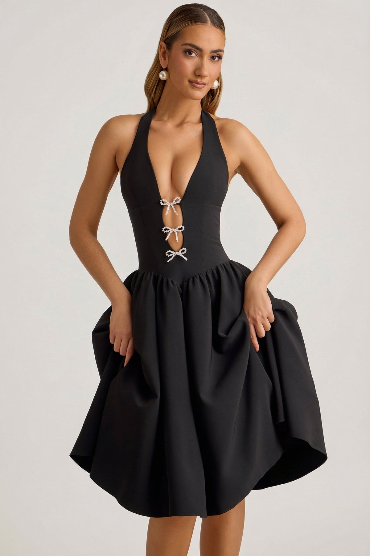 Halterneck Bow-Detail Midi Dress in Black – view 10