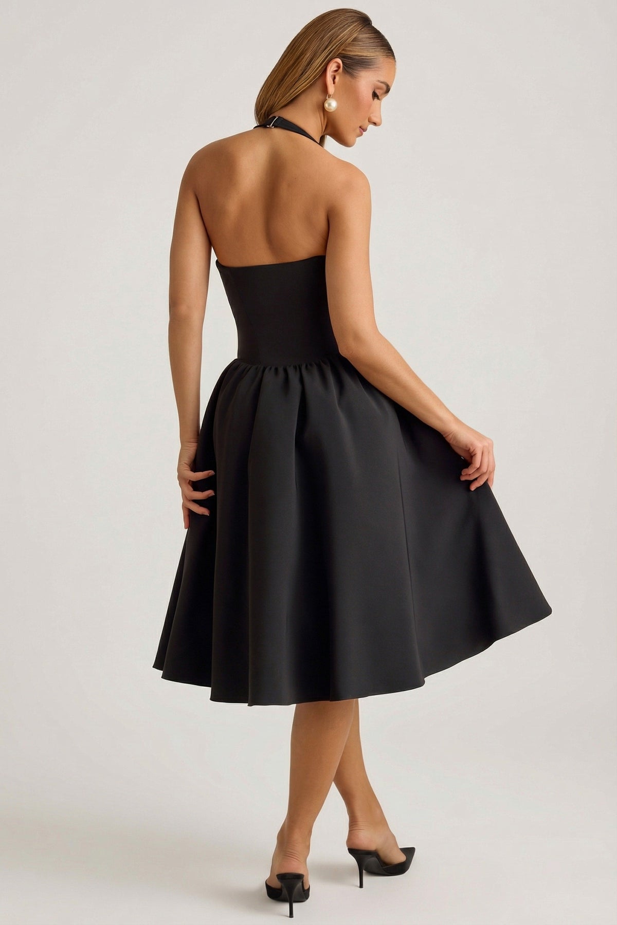 Halterneck Bow-Detail Midi Dress in Black – view 2