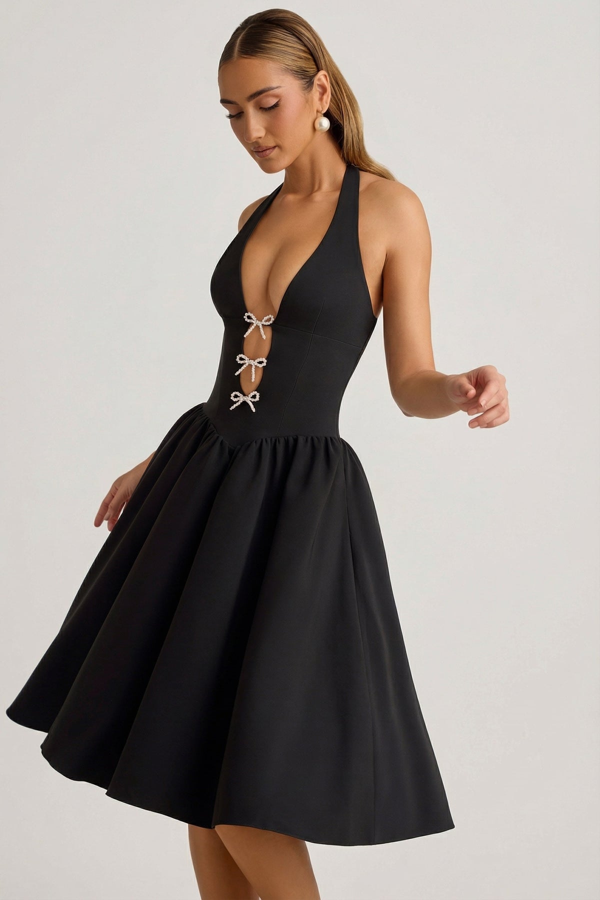 Halterneck Bow-Detail Midi Dress in Black – view 9