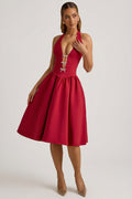 Halterneck Bow-Detail Midi Dress in True Red – view 1