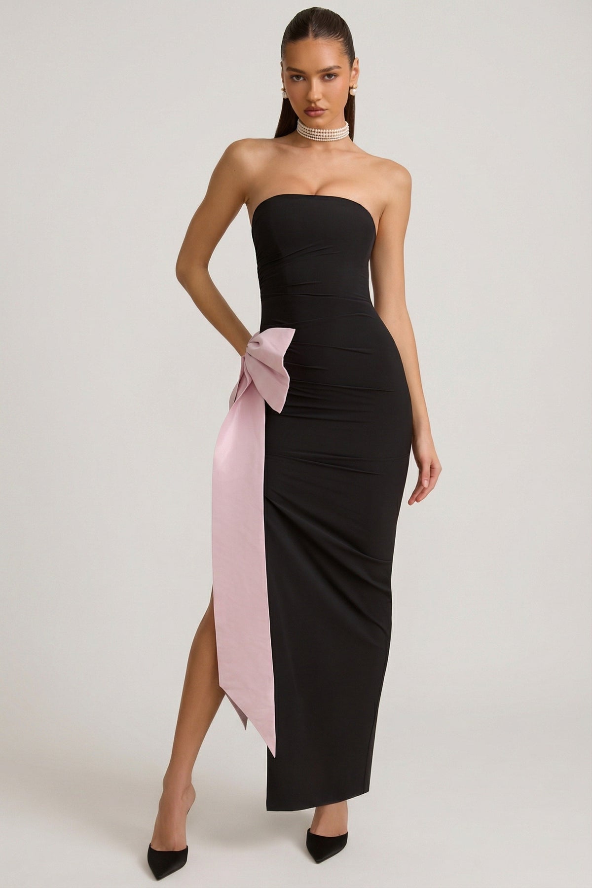Strapless Bow-Detail Maxi Dress in Black – view 8