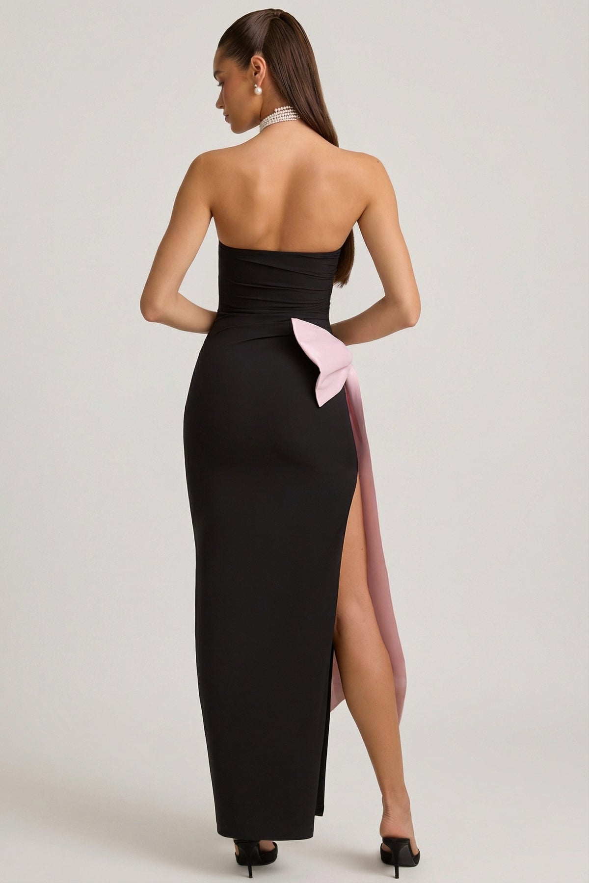 Strapless Bow-Detail Maxi Dress in Black – view 2