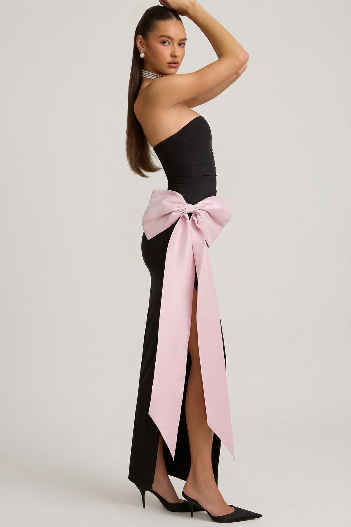 Strapless Bow-Detail Maxi Dress in Black – view 6