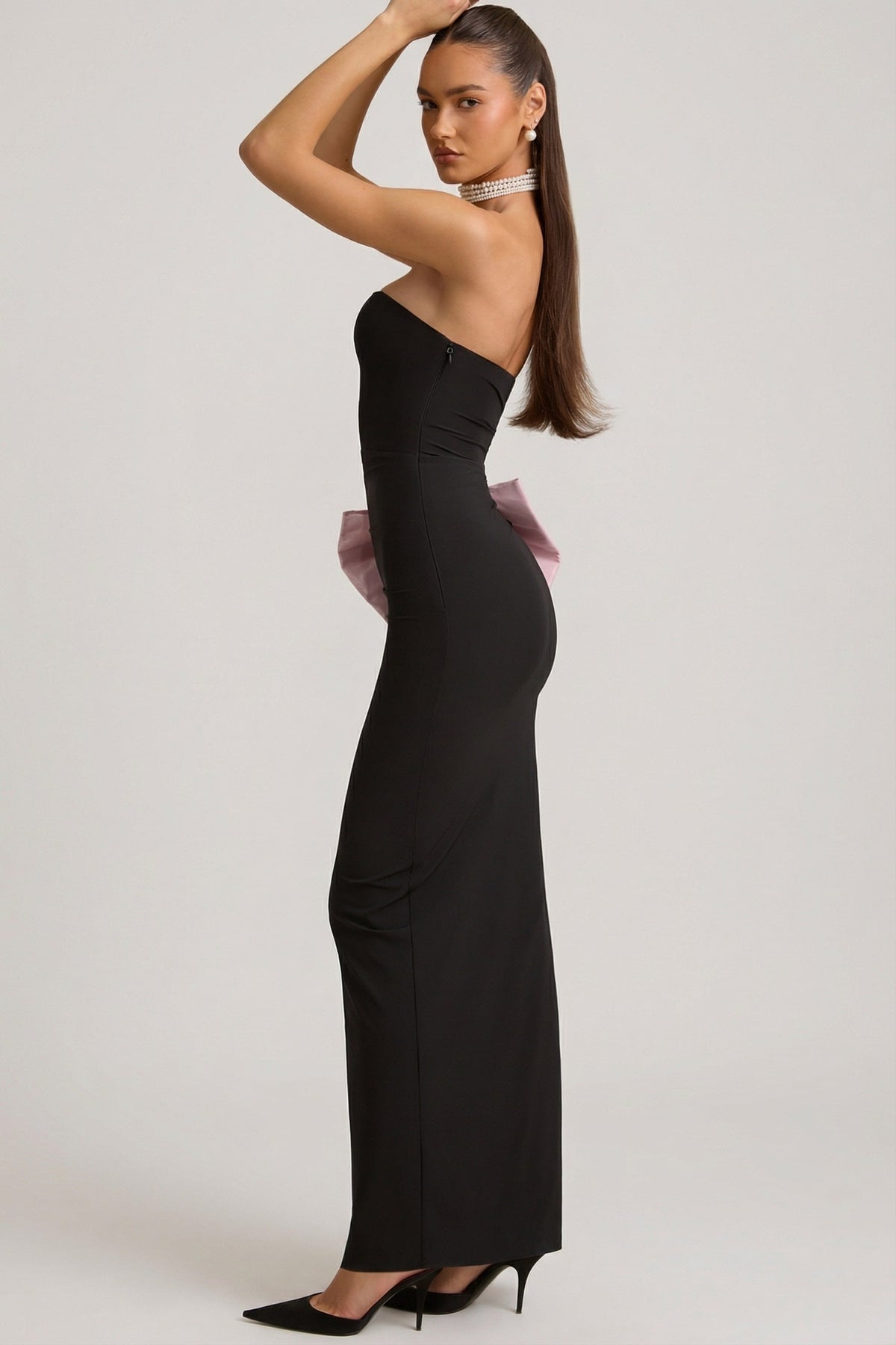 Strapless Bow-Detail Maxi Dress in Black – view 3