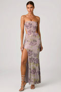 Embellished Cut-Out Fishtail Maxi Dress in Lilac – view 1