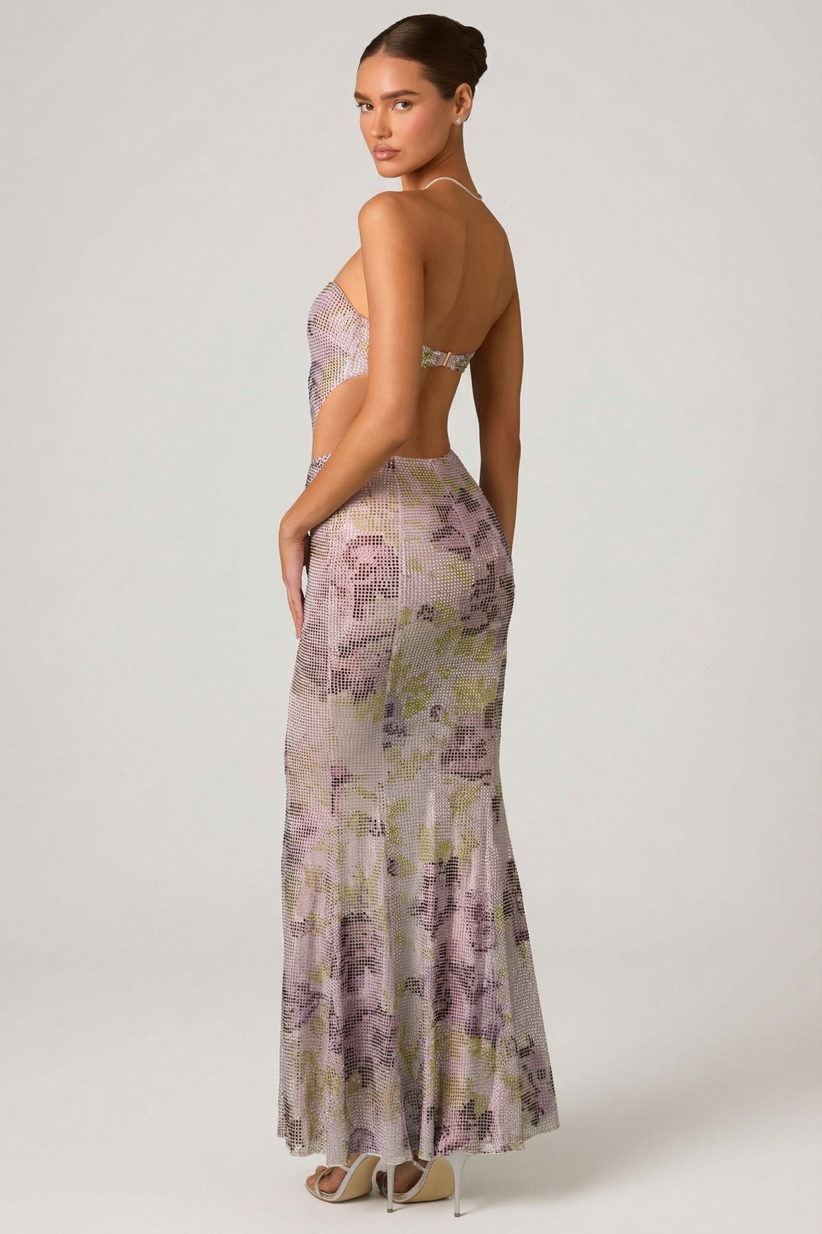 Embellished Cut-Out Fishtail Maxi Dress in Lilac – view 6