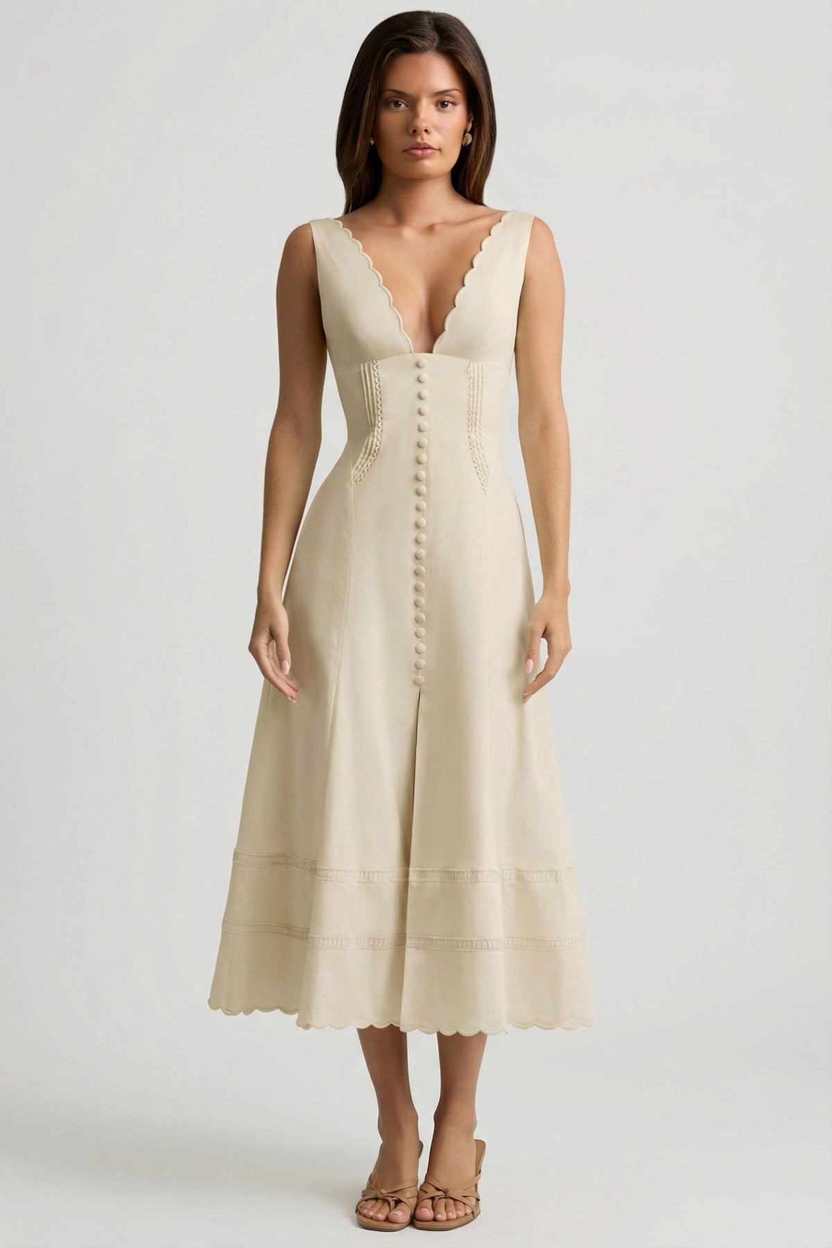 Cotton-Poplin A-Line Midaxi Dress in Ivory – view 7
