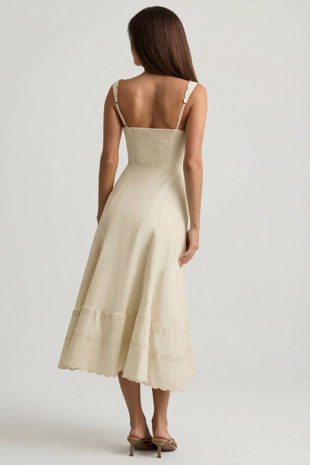 Cotton-Poplin A-Line Midaxi Dress in Ivory – view 6