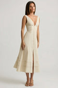 Cotton-Poplin A-Line Midaxi Dress in Ivory – view 1