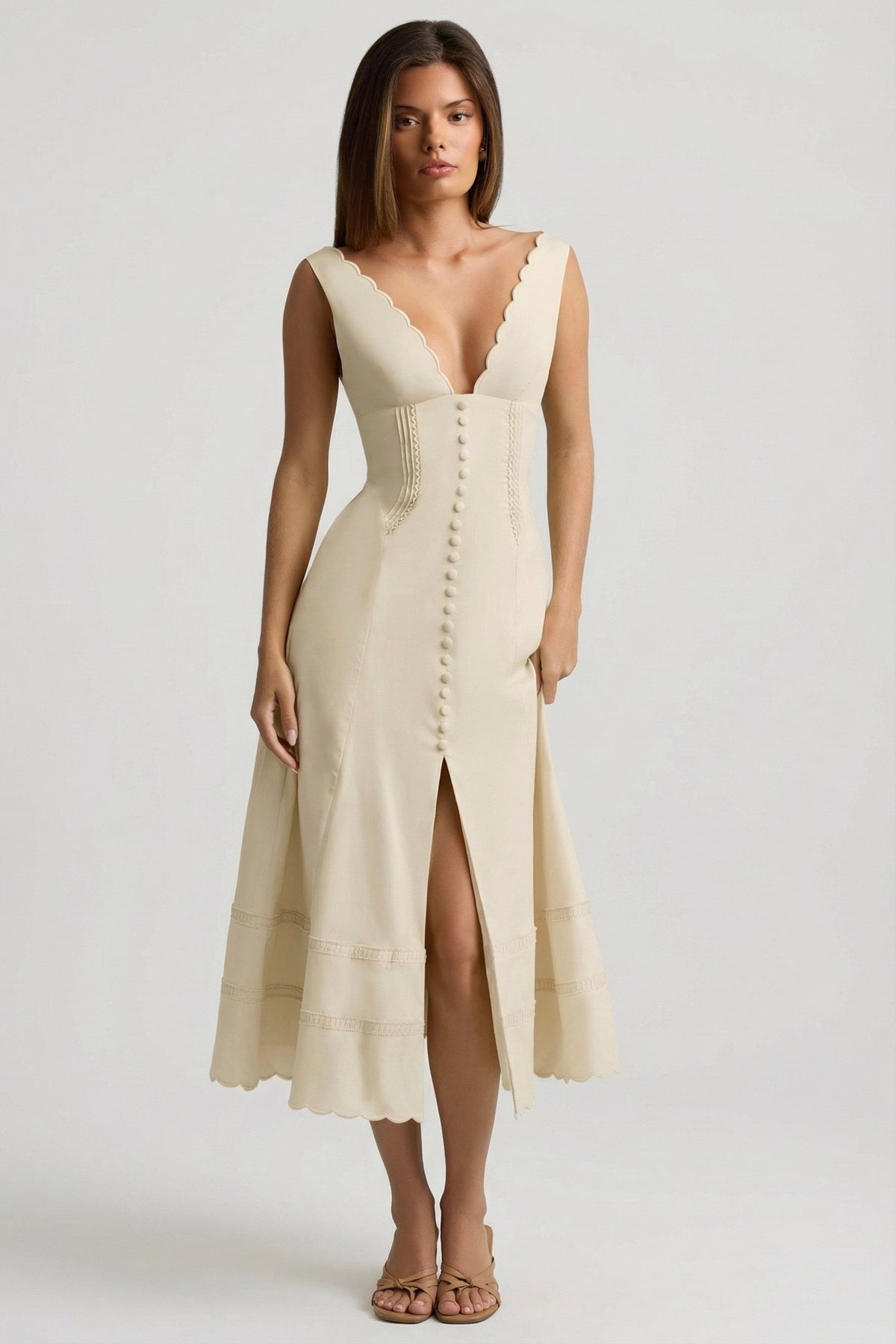 Cotton-Poplin A-Line Midaxi Dress in Ivory – view 8