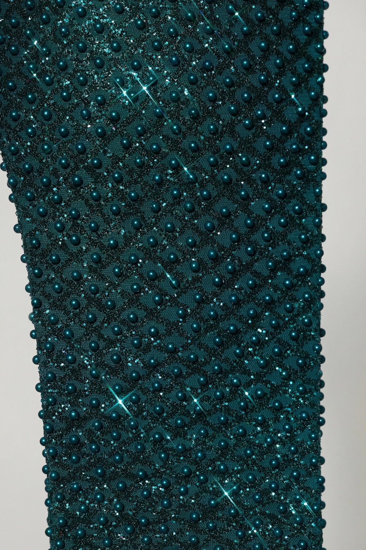 Embellished Cowl-Neck Mini Dress in Teal Green – view 6