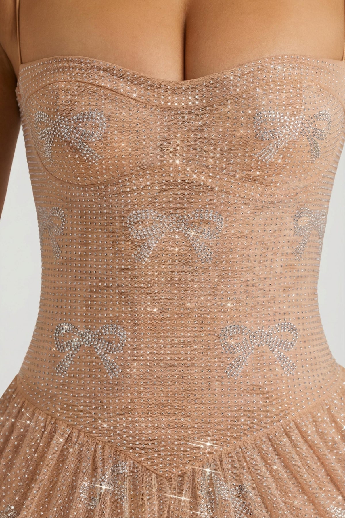 Embellished Strappy Skater Mini Dress in Almond – view 7