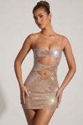 Embellished Cut-Out Mini Dress in Almond – view 1
