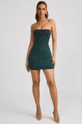 Embellished Strapless Cowl-Neck Mini Dress in Emerald Green – view 1