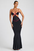 Contrast Binding Cut Out Evening Gown in Black – view 1