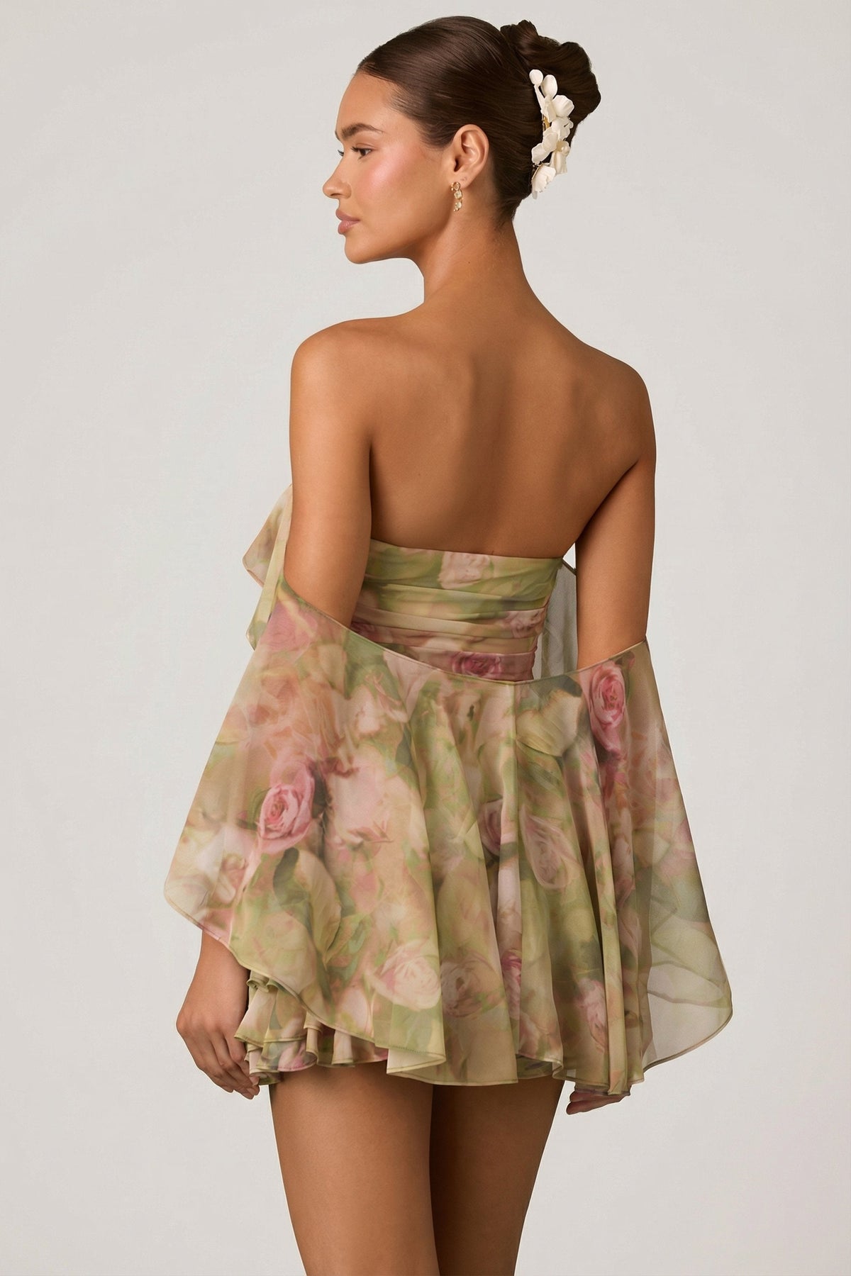 Off-Shoulder Ruffled Mini Dress in Floral Multi Print – view 8