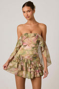 Off-Shoulder Ruffled Mini Dress in Floral Multi Print – view 1