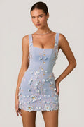 Embellished Appliqué Corset Mini Dress in Sky Blue – view 1