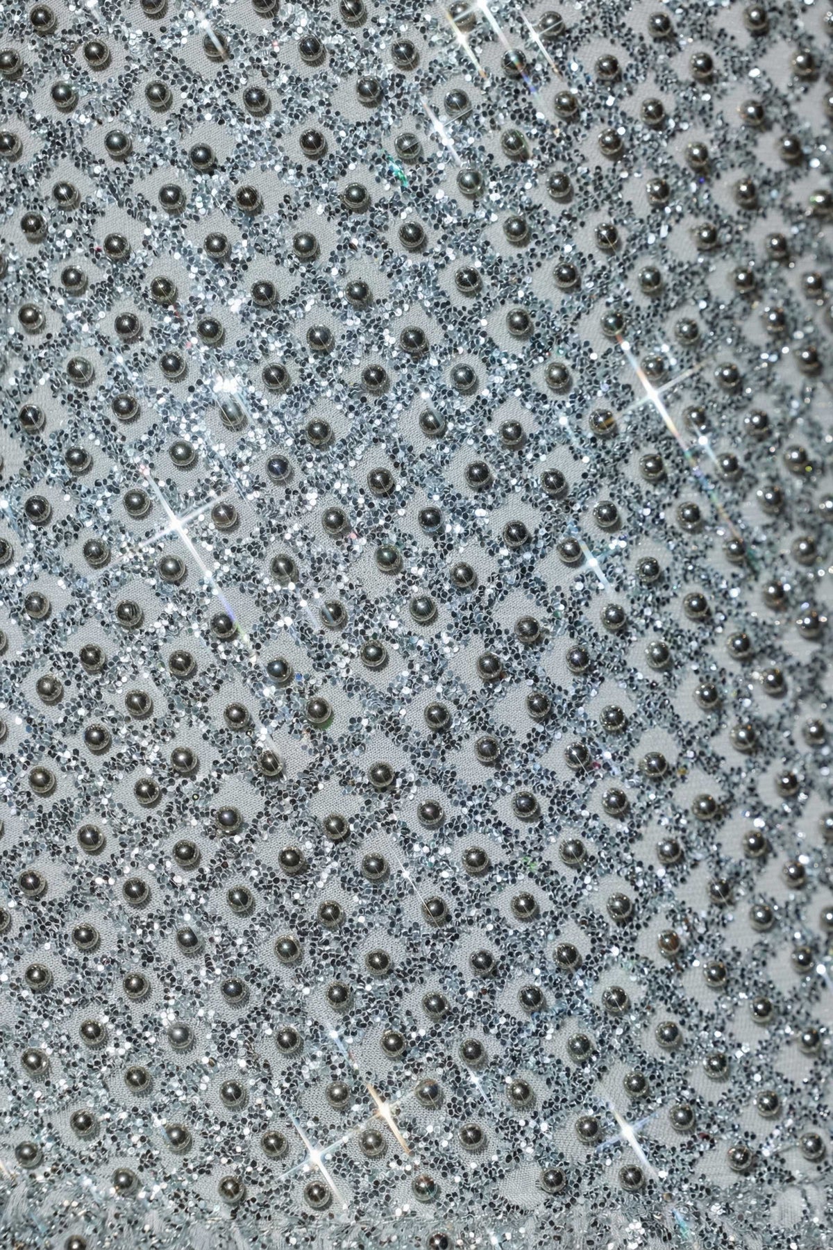 Embellished Bubble Hem Mini Dress in Silver – view 6