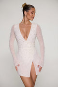 Embellished Wrap Over A-Line Mini Dress in Ivory – view 1