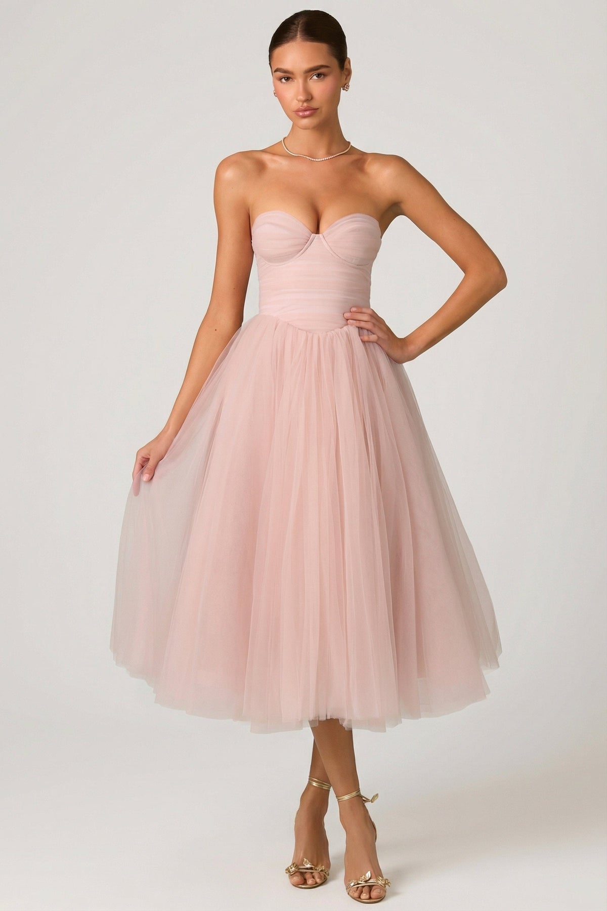Tulle Corset Midaxi Dress in Dusty Rose – view 6