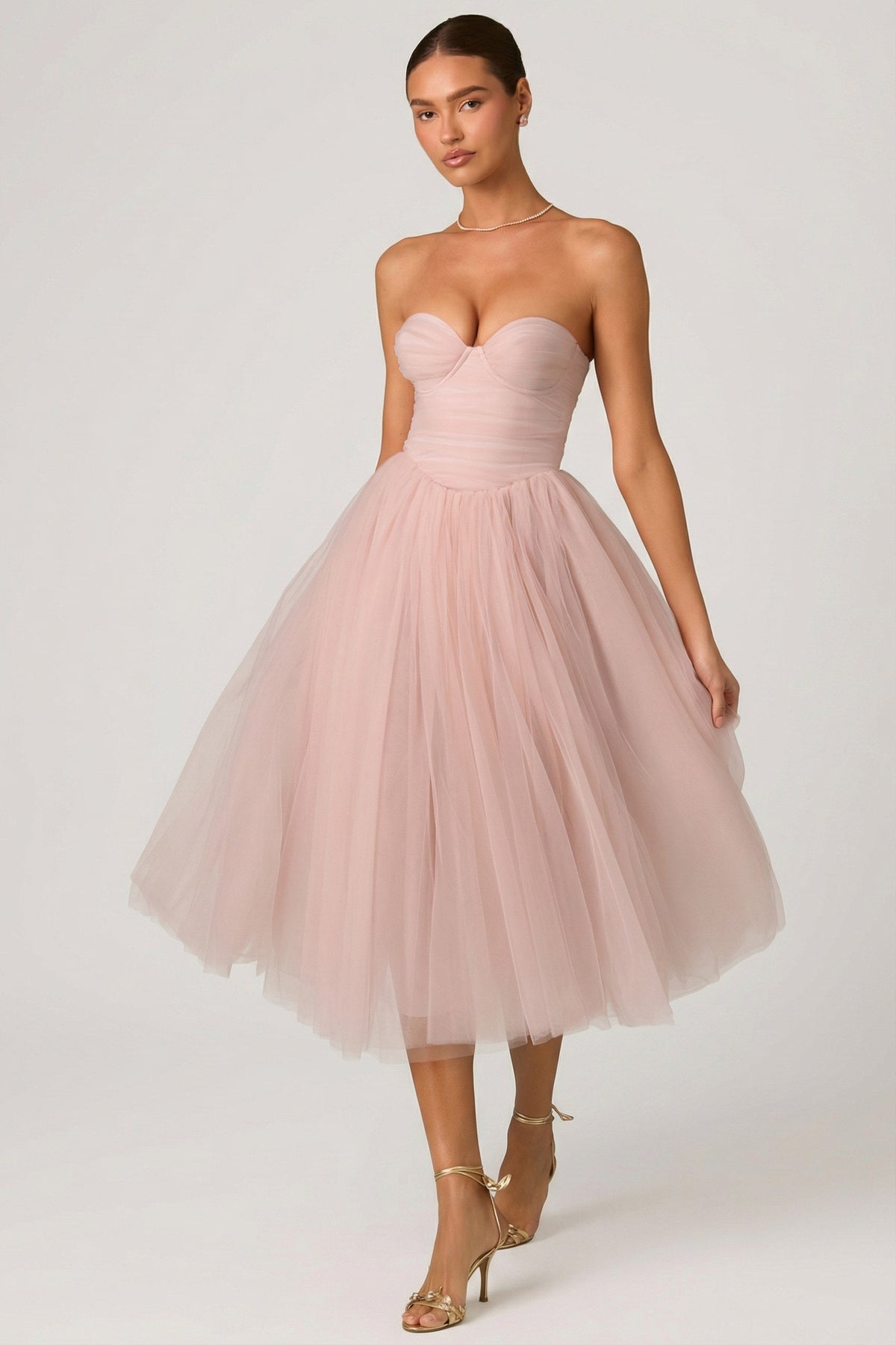 Tulle Corset Midaxi Dress in Dusty Rose – view 7