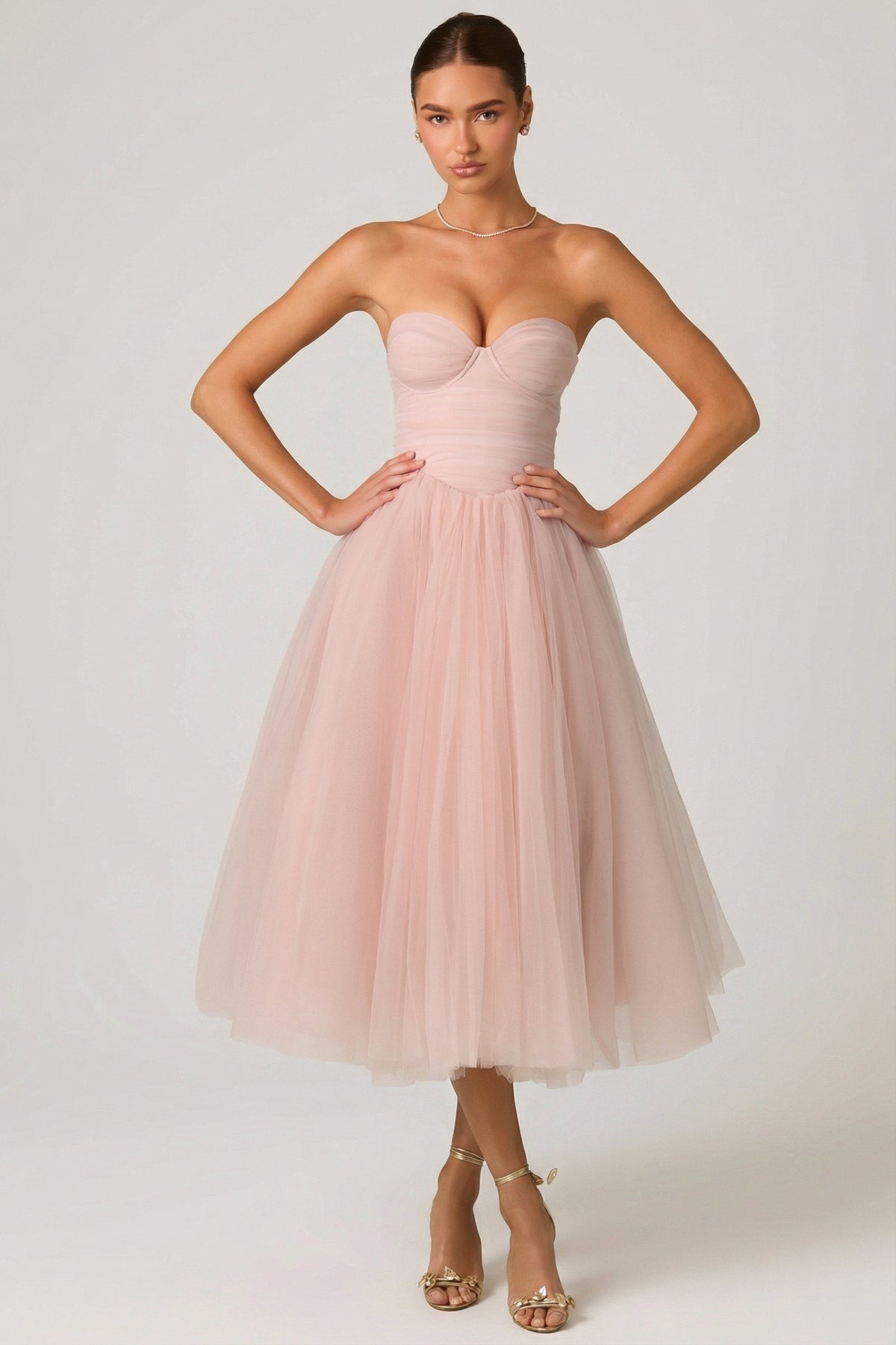 Tulle Corset Midaxi Dress in Dusty Rose – view 8