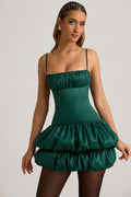 Satin Bubble Hem Corset Mini Dress in Emerald Green – view 1