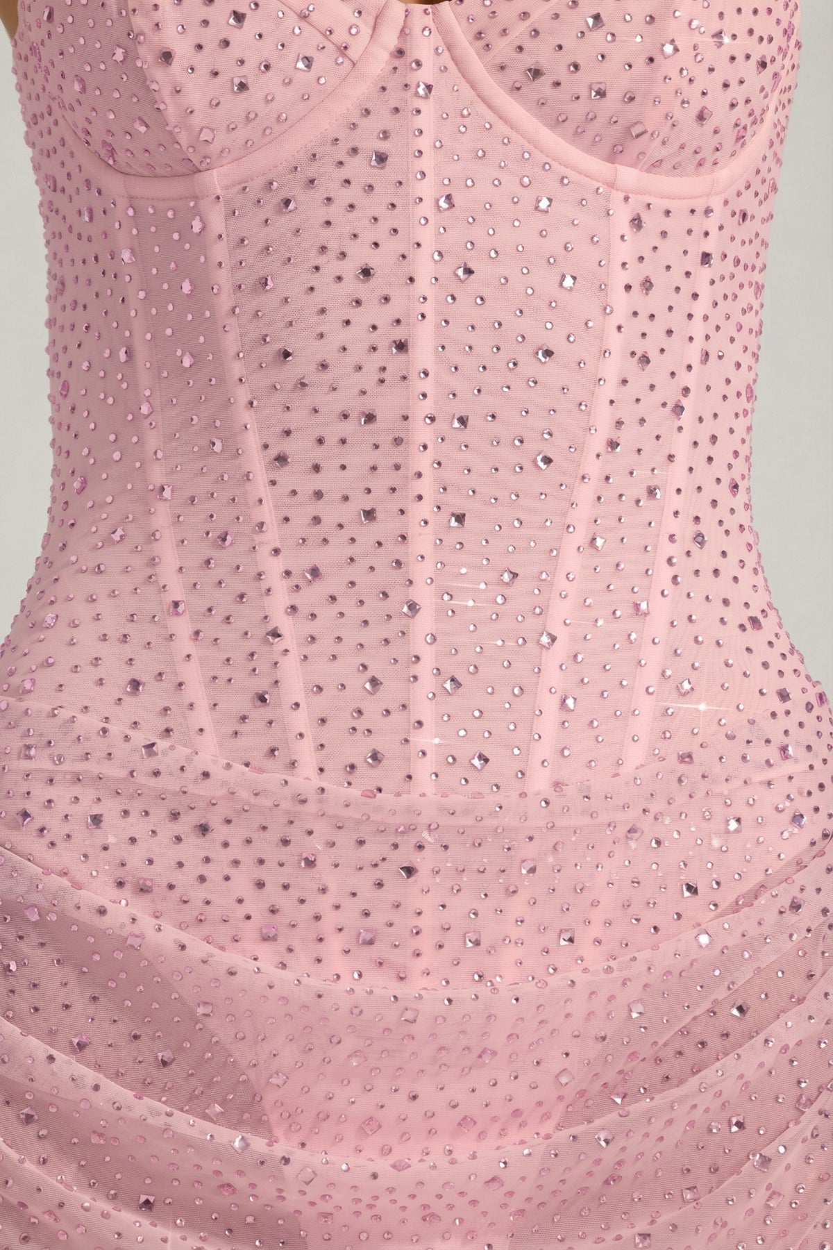 Semi-Sheer Embellished Draped Corset Mini Dress in Pink – view 6