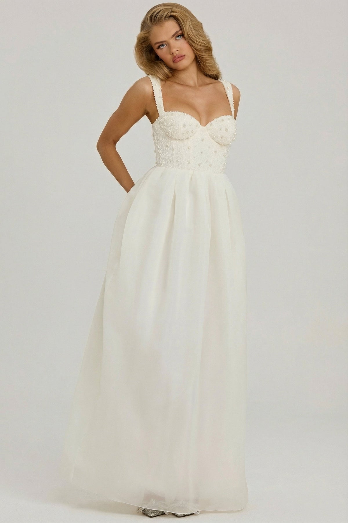 Embellished Corset Gown in White – view 1