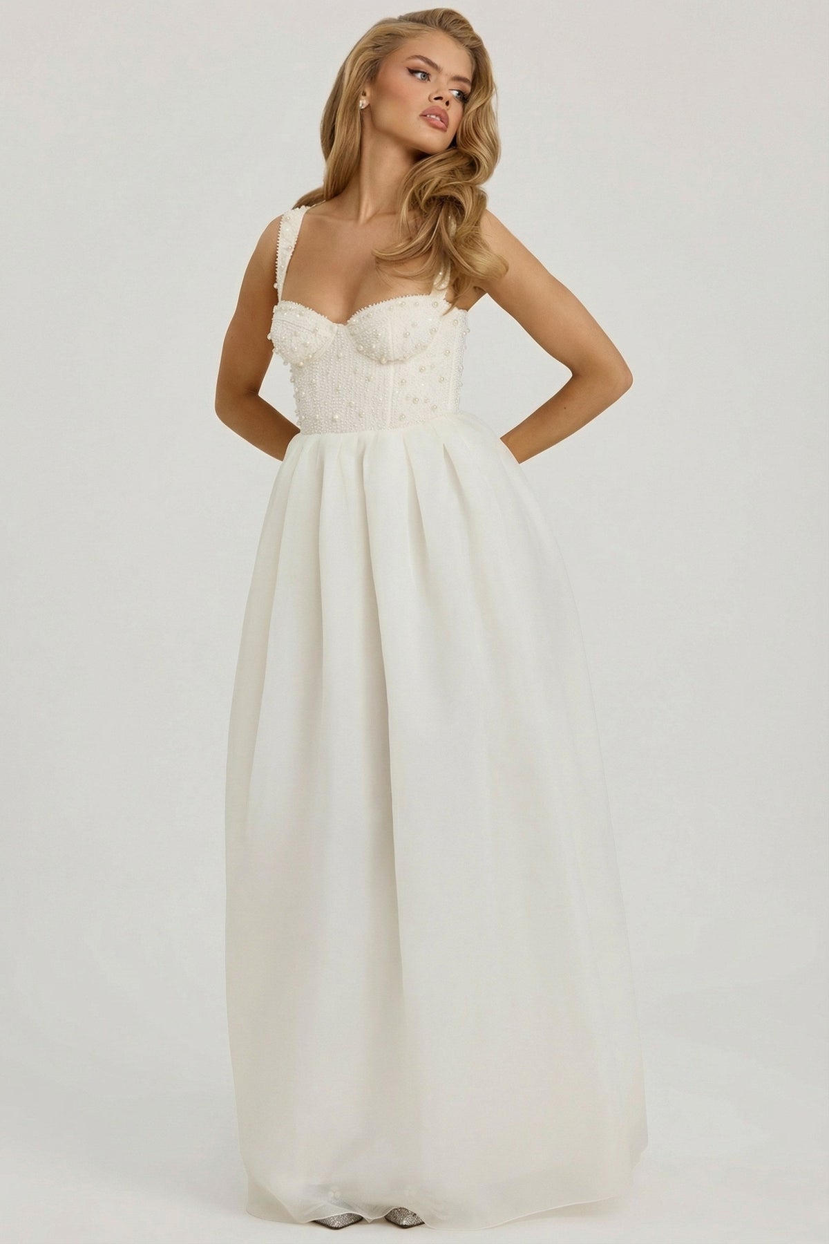 Embellished Corset Gown in White – view 6
