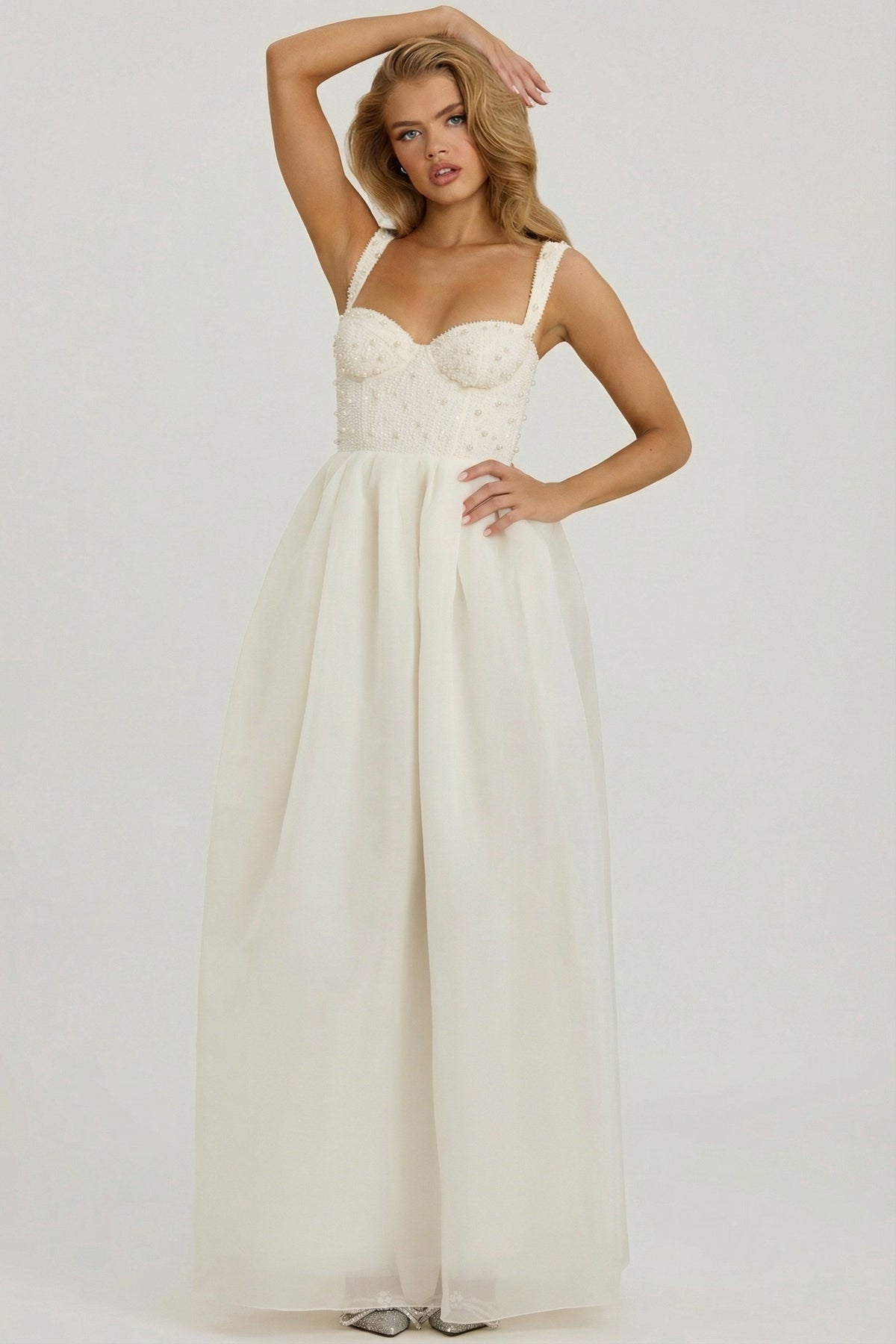Embellished Corset Gown in White – view 7