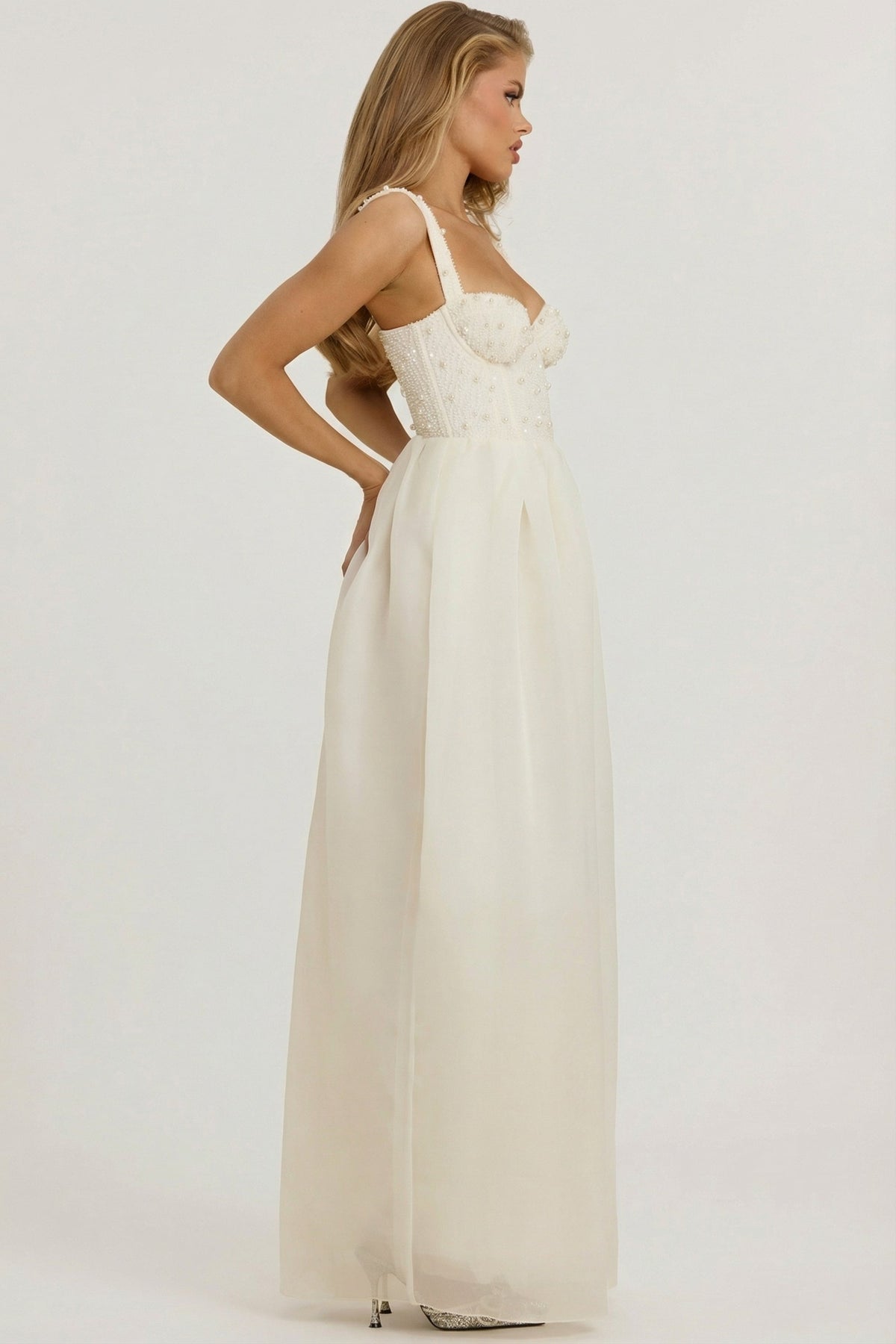 Embellished Corset Gown in White – view 4