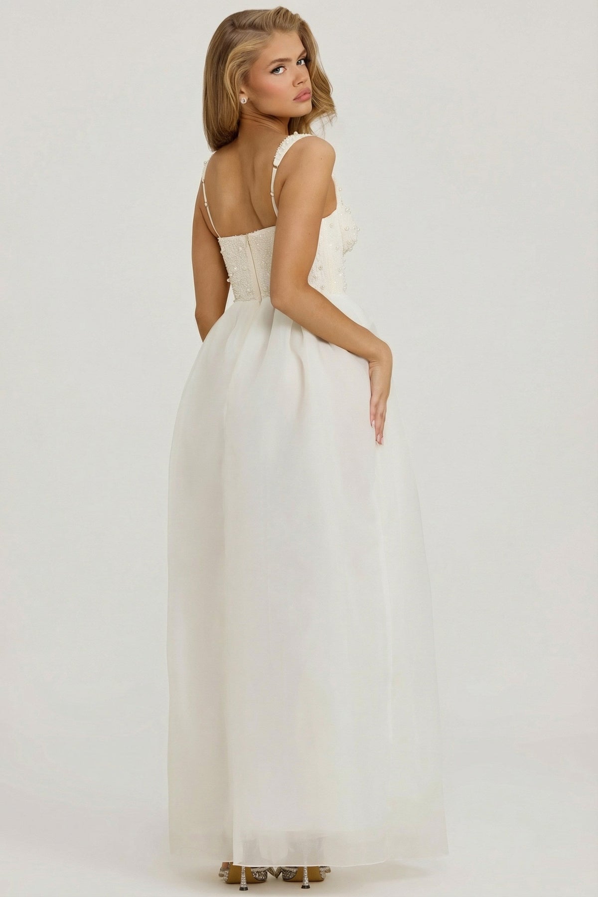 Embellished Corset Gown in White – view 2