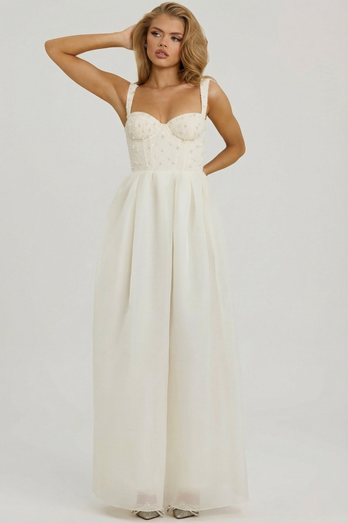 Embellished Corset Gown in White – view 8