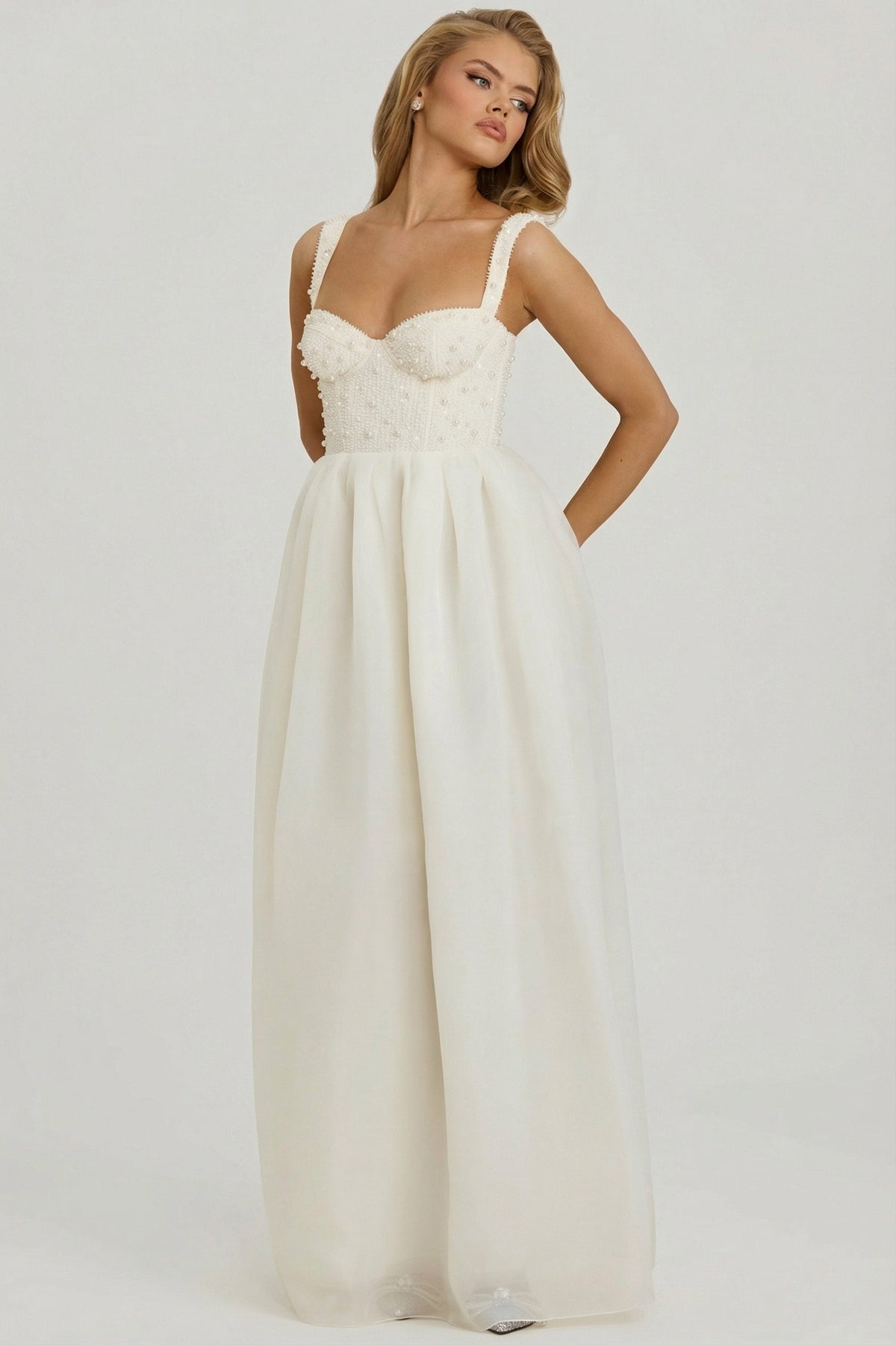 Embellished Corset Gown in White – view 9
