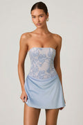 Embellished Draped Strapless A-Line Mini Dress in Sky Blue – view 1