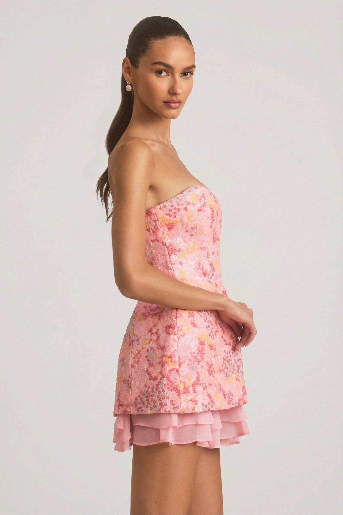 Embellished Strapless Corset Mini Dress in Pink – view 6