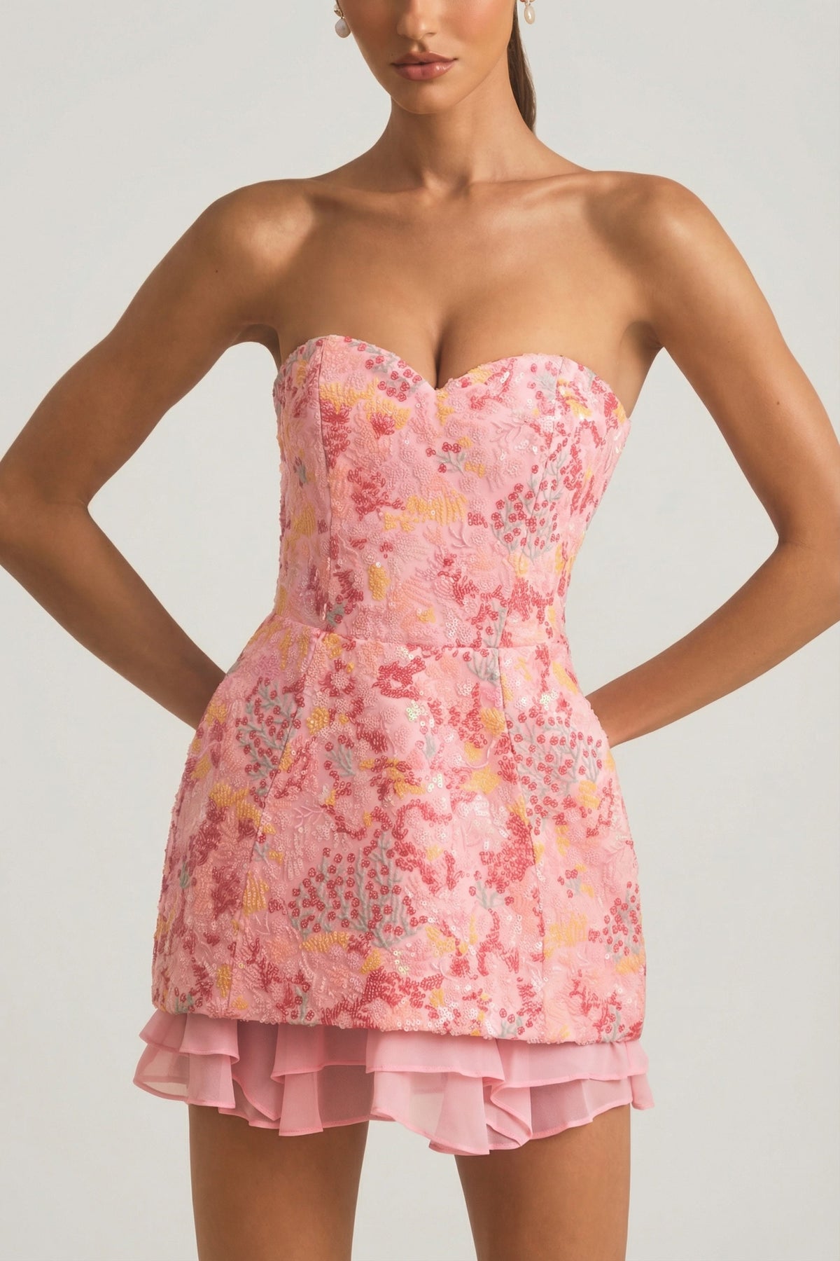 Embellished Strapless Corset Mini Dress in Pink – view 3