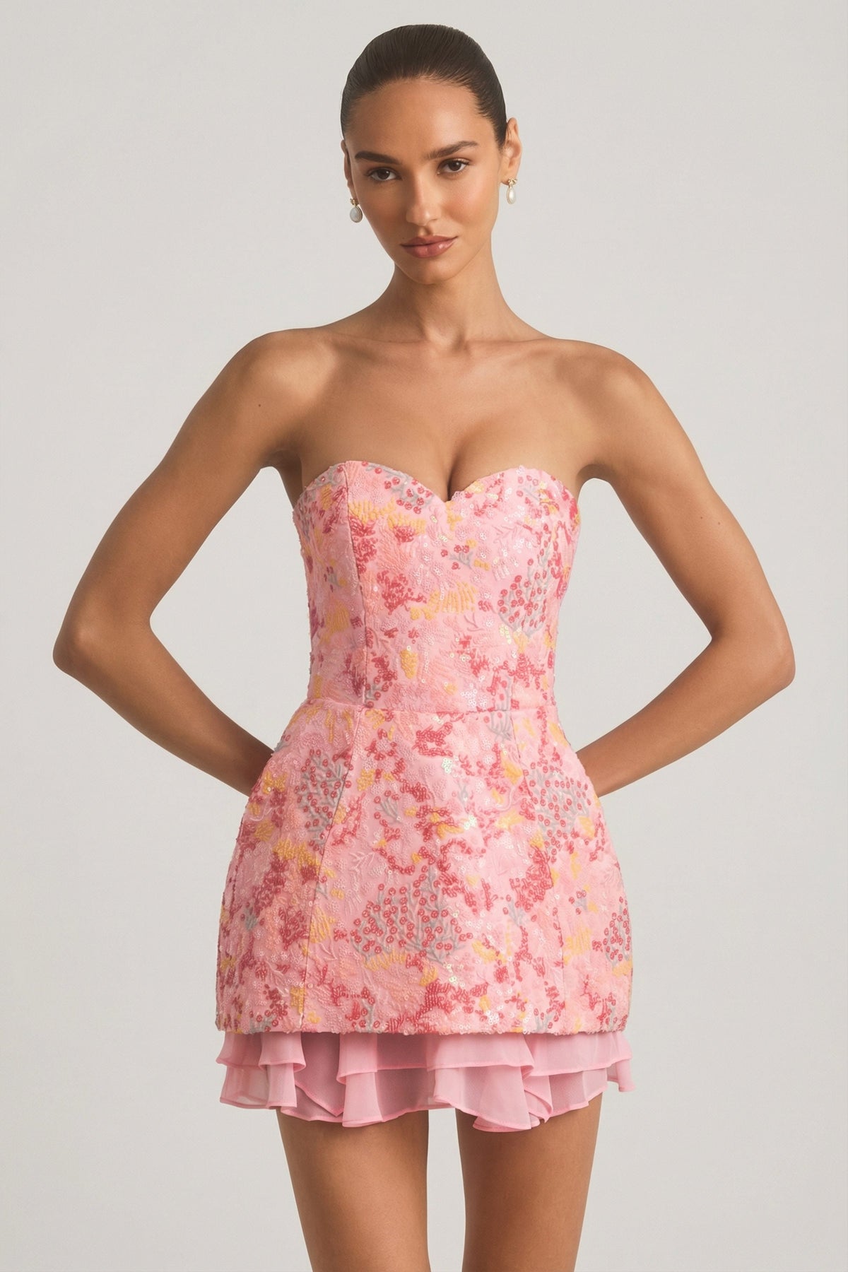 Embellished Strapless Corset Mini Dress in Pink – view 7