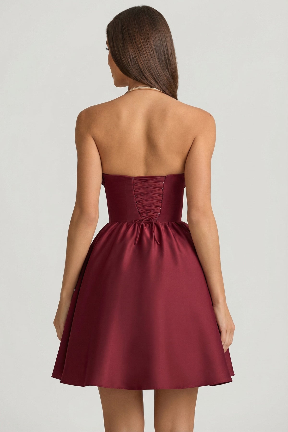 Strapless Corset Midi Dress in Wine Red – view 8