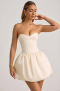 Convertible Bow-Detail Bubble Hem Midaxi Dress in Ivory – view 1