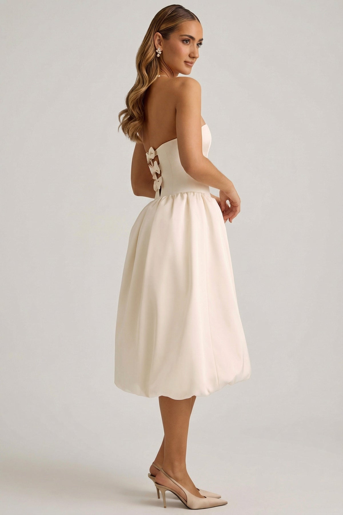 Convertible Bow-Detail Bubble Hem Midaxi Dress in Ivory – view 8