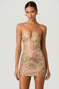 Embellished Sweetheart-Neck A-Line Mini Dress in Rose Hotfix – view 1