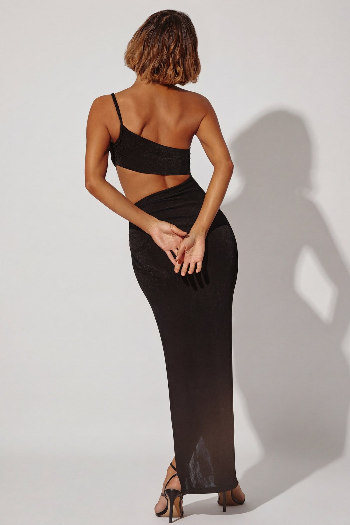 One Shoulder Cut Out Maxi Dress in Black – view 2