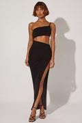 One Shoulder Cut Out Maxi Dress in Black – view 1