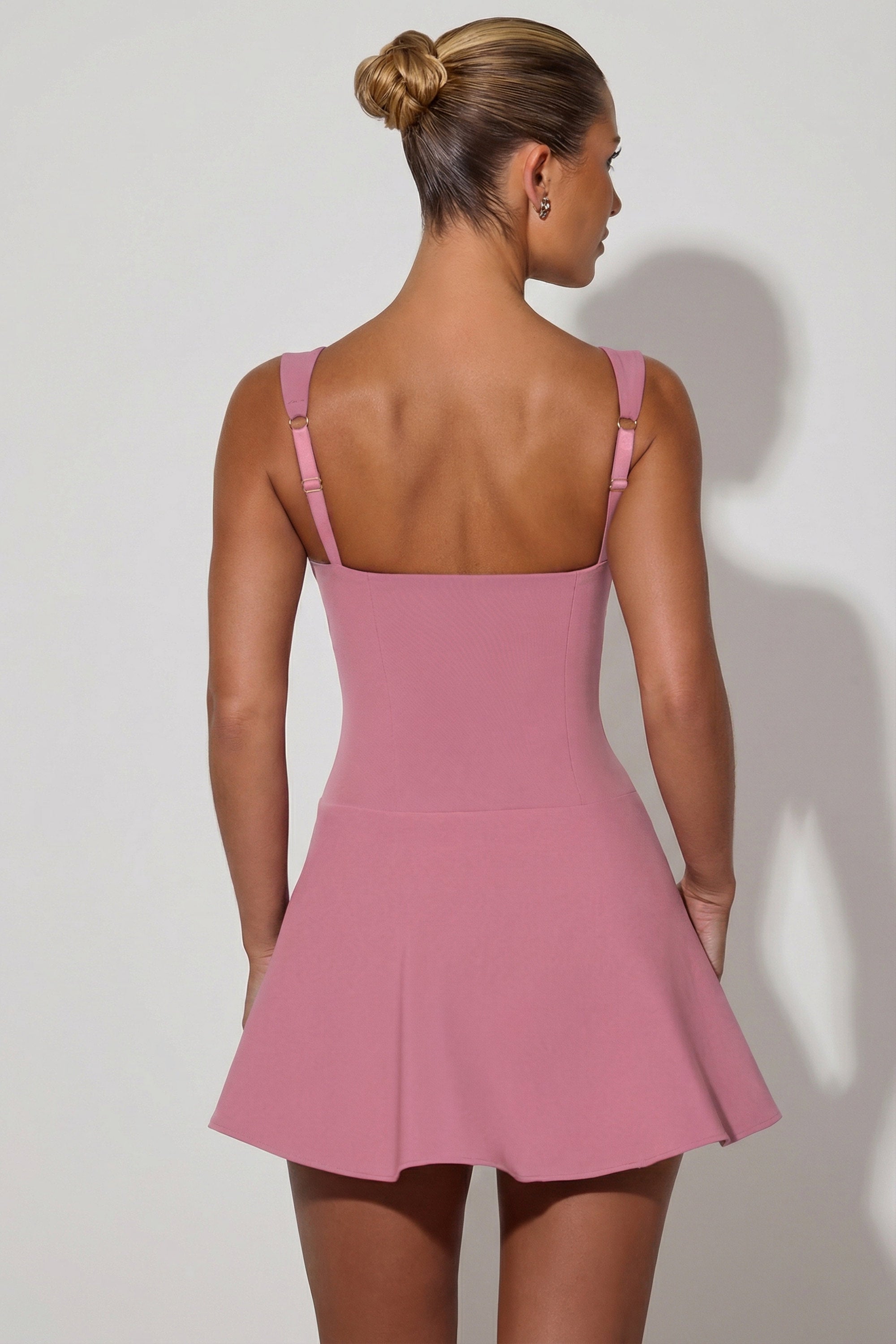 Bow-Detail A-Line Mini Dress in Dusty Pink